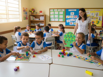 alunos aplicando metodologias ativas com laboratório de matemática escolar